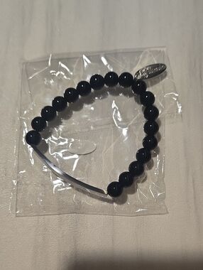 Plunder Black Beaded Bracelet with Silver Accent